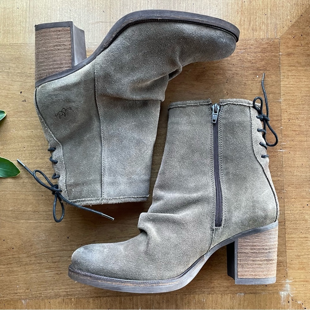Bos. & Co. Brown Slouchy Suede Leather Ankle Boots Back Lace Detail size EU 41